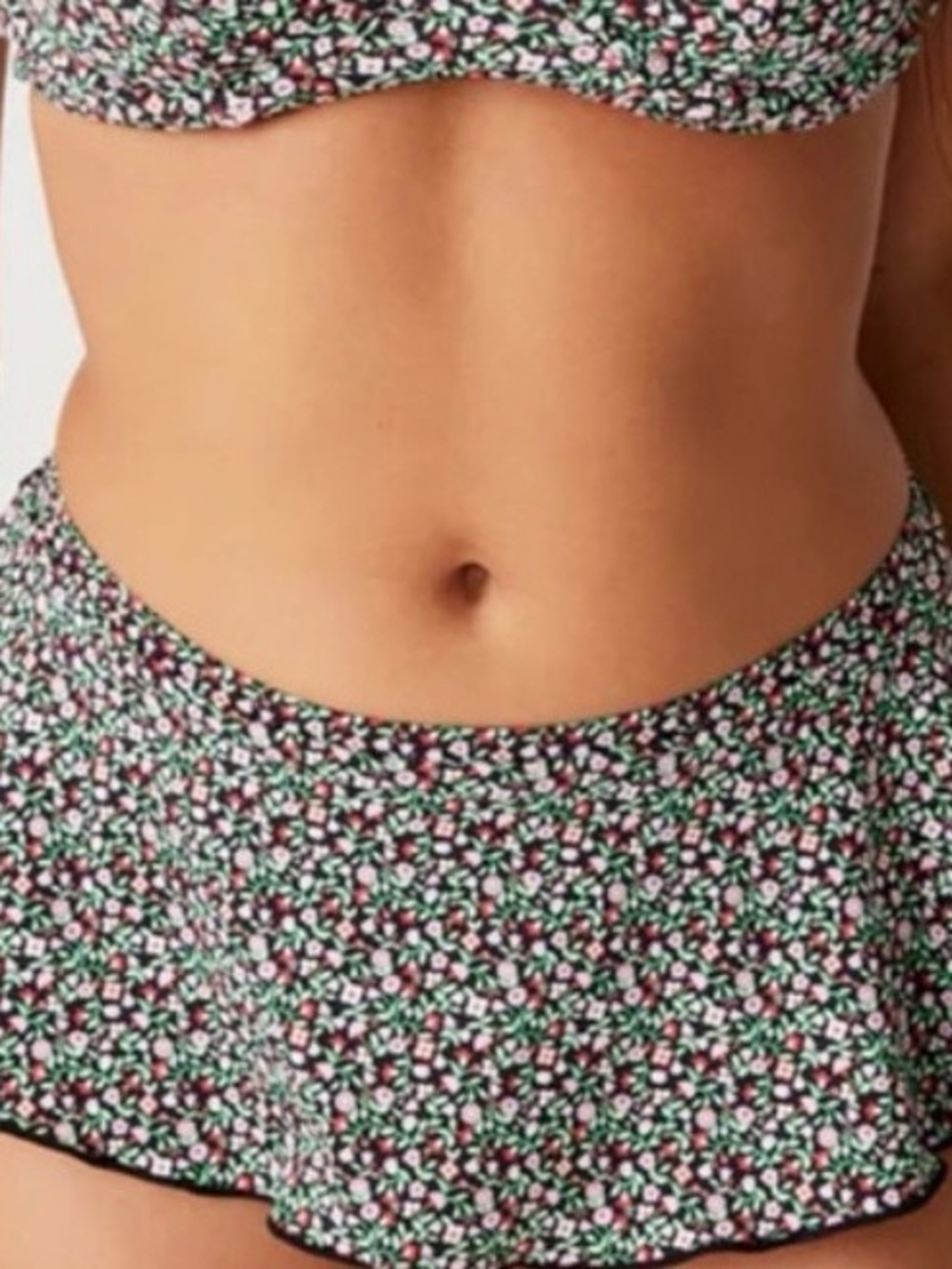 Frankie's Bikinis Black Floral Swim Skirt with Pink & Green Accents